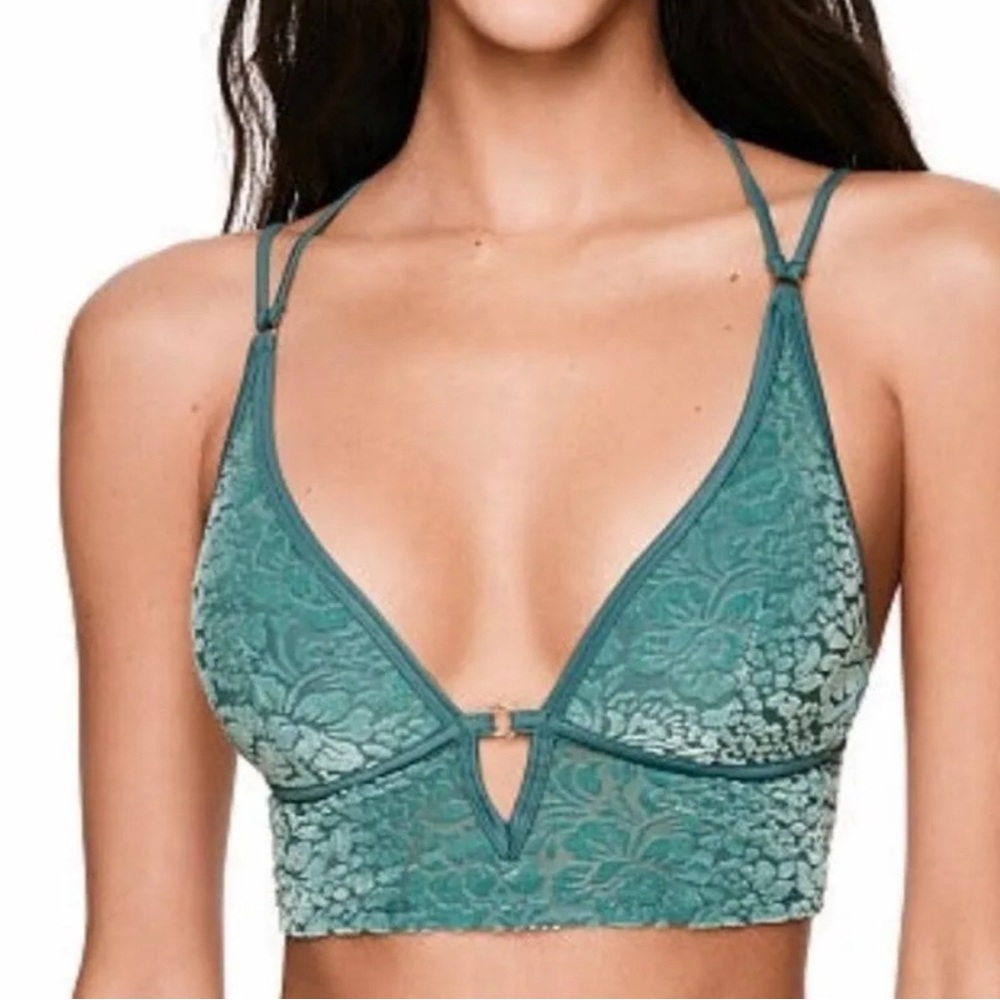 NWOT PINK small teal velvet floral bralette
